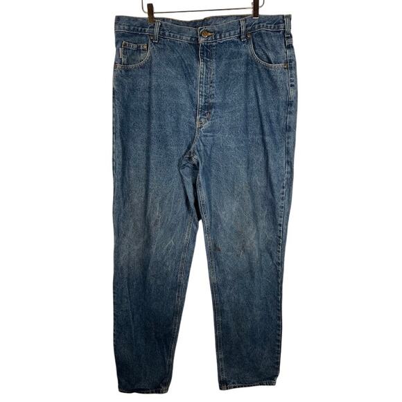 Carhartt Men's Relaxed Fit Tapered Leg Jean 42 x 36 Denim Blue Pockets Workwear